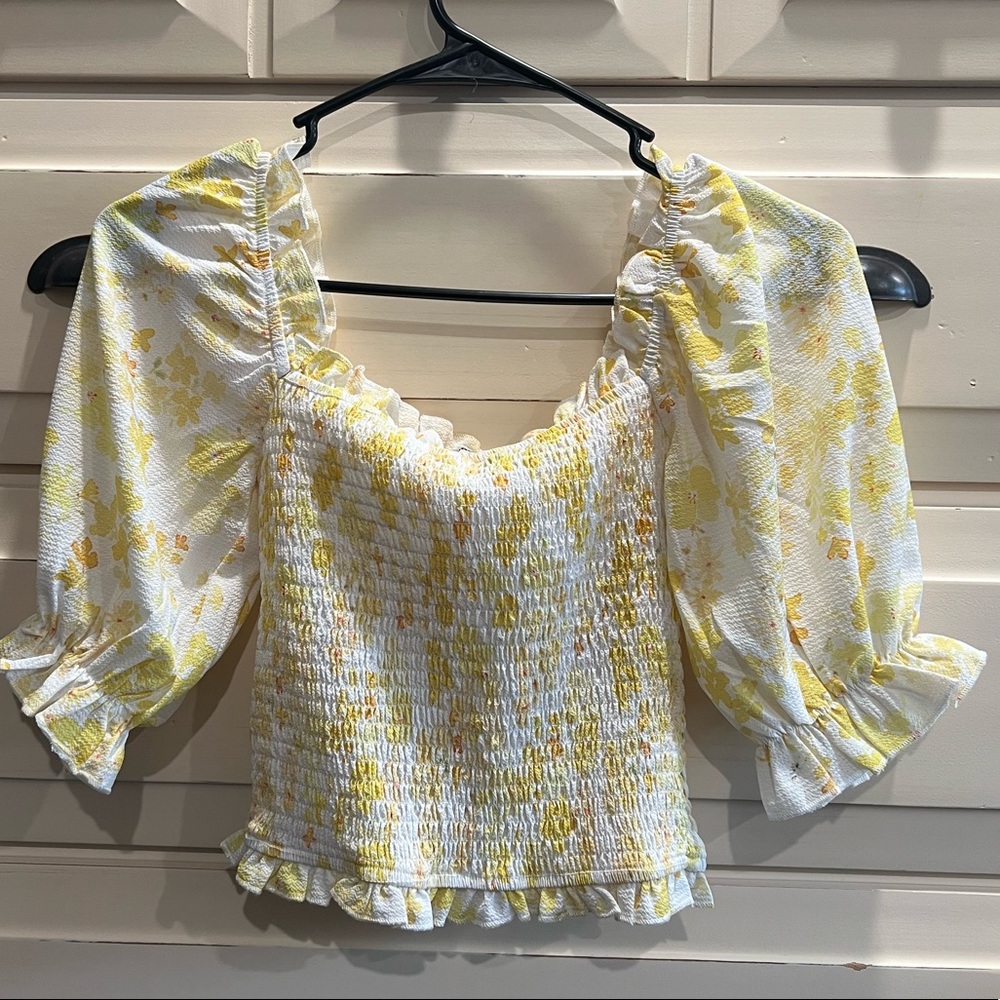 Yellow & White Floral Top, size small